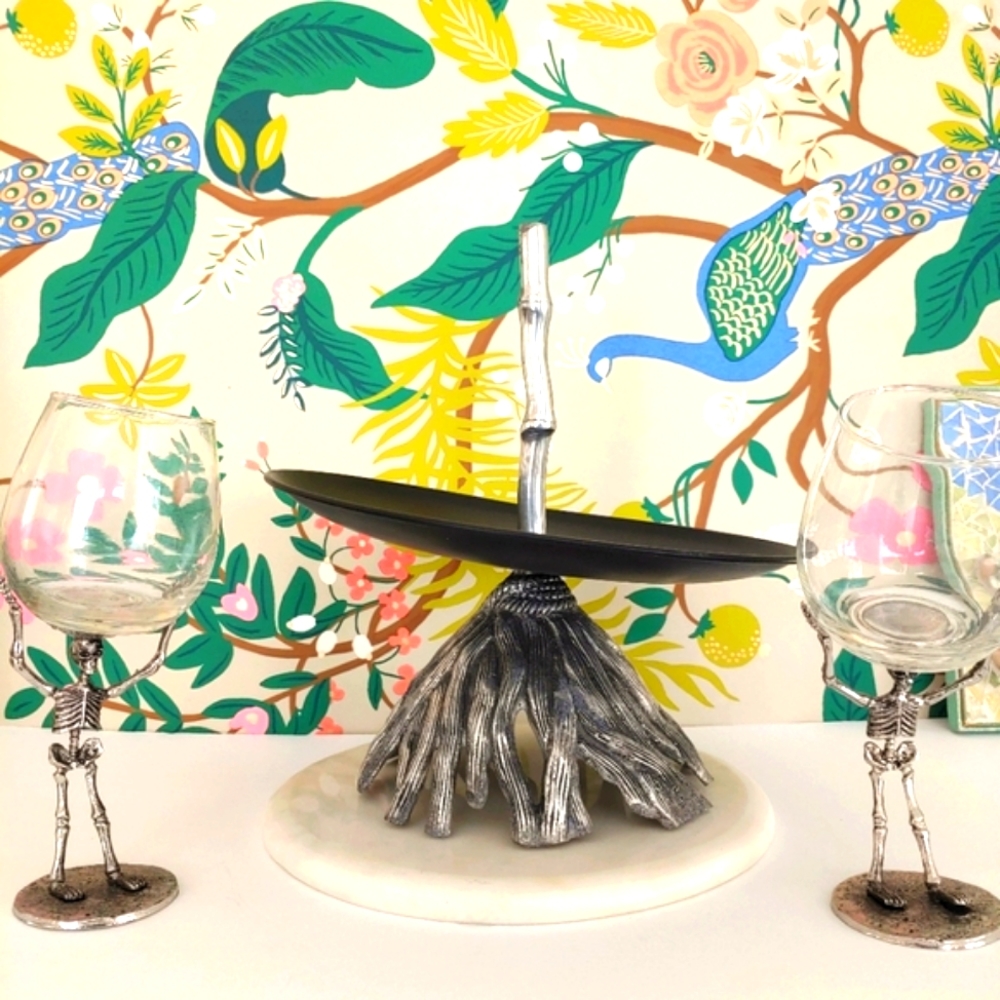 Pottery Barn Skeleton Wine Glasses (set of 2 glasses) includes Candy stand